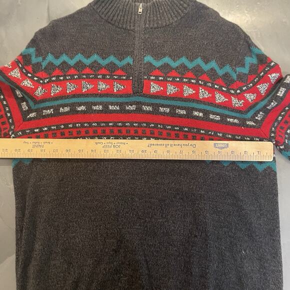 Urban Pipeline Men’s Sweater Large Gray Red Green Fair Isle Half Zip Nordic Ski - Picture 3 of 7